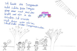 Kinderbild einer Grundschülerin, die sich damit bei Nora und Ivana für die school-motion Tanzpause bedankt. kinderbild tanzpause school-motion