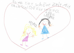 Kinderbild einer Grundschülerin, die sich damit bei Nora und Ivana für die school-motion Tanzpause bedankt. school-motion tanzpause kinderbild